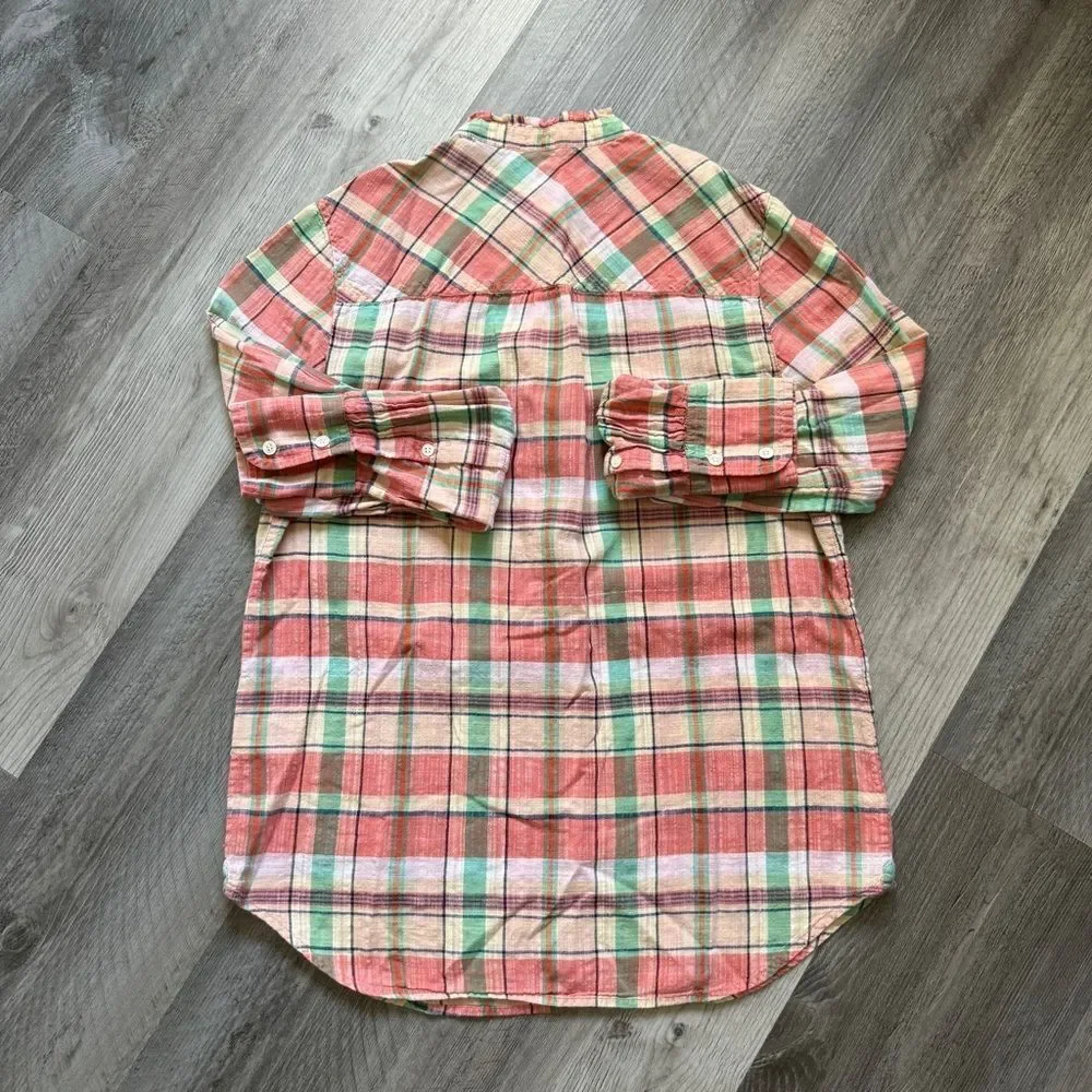 J.Crew Plaid Ruffle Half Button Down Popover Top 2